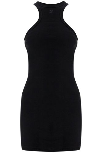 Black Cotton Mini Dress With High Neck And Sleeveless Design - Courrèges - Modalova