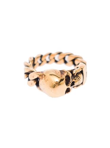 Gold-colored Chain Ring With Skull Detail In Brass Man - Alexander McQueen - Modalova