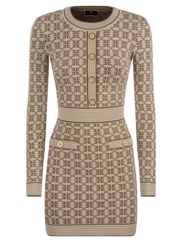 Jacquard Logo Knitted Mini Dress - Elisabetta Franchi - Modalova