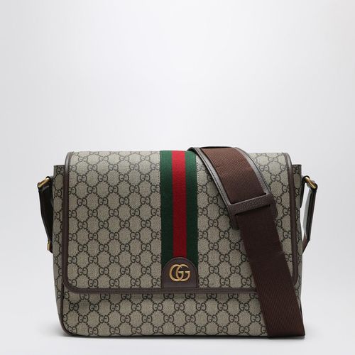 Shoulder Bag With Web Detail In Beige And Ebony Gg Fabric - Gucci - Modalova