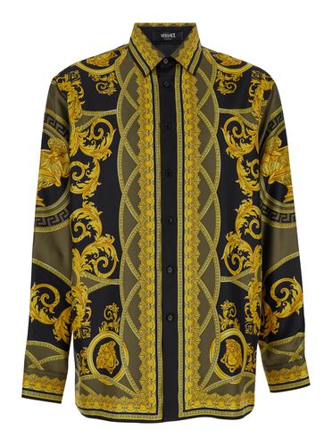 Black And Yellow Shirt With Barocco Print In Silk Man - Versace - Modalova