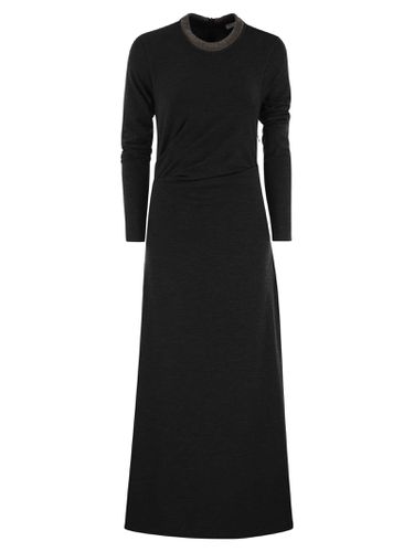 Draped Dress In Stretch Virgin Wool Jersey With Precious Collar - Brunello Cucinelli - Modalova