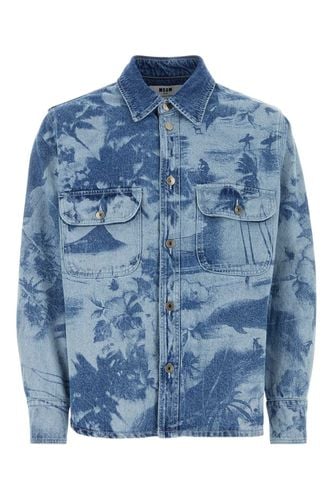 MSGM Printed Denim Shirt - MSGM - Modalova