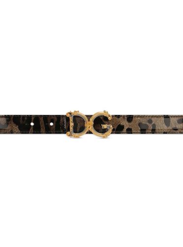 Brown Belt With Barocco Dg Logo Buckle And Leopard Print In Leather Woman - Dolce & Gabbana - Modalova