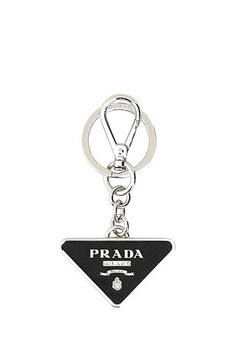 Two-tone Leather And Metal Keychain - Prada - Modalova