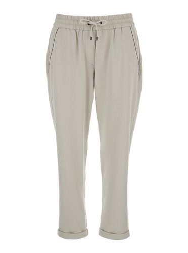 White Crop Pants With Elastic Waist In Stretch Cotton Woman - Brunello Cucinelli - Modalova