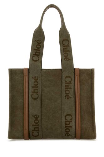 Khaki Canvas Medium Woody Shopping Bag - Chloé - Modalova