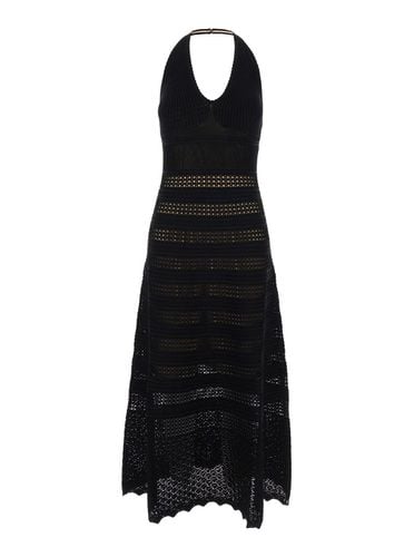 Long Black Perforated Dress With Halterneck In Viscose Blend Woman - TwinSet - Modalova