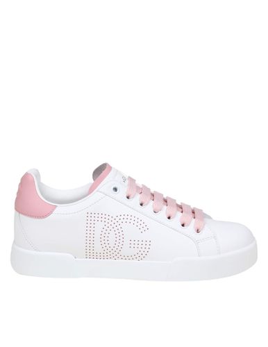 Dolce E Gabbana Portofino Light Sneakers In White And Pink Leather - Dolce & Gabbana - Modalova