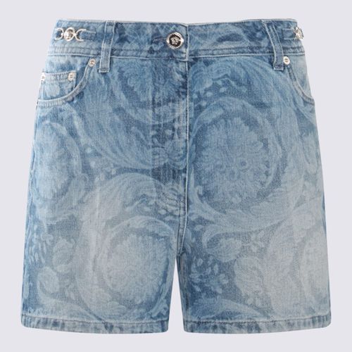 Medium Blue Cotton Denim Shorts - Versace - Modalova