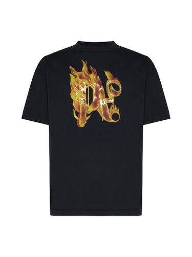 T-shirt With Burining Monogram On The Front - Palm Angels - Modalova