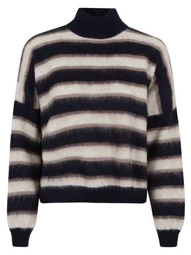 Long-sleeved Turtleneck Sweater With Special Striped Pattern In Soft Mohair, Wool And Cashmere Yarn - Brunello Cucinelli - Modalova