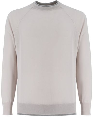 Beige Crewneck Sweater With Ribbed Trim In Wool Man - Eleventy - Modalova