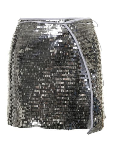 Silver Wrap Mini Skirt In Techno Fabric Woman - Oseree - Modalova