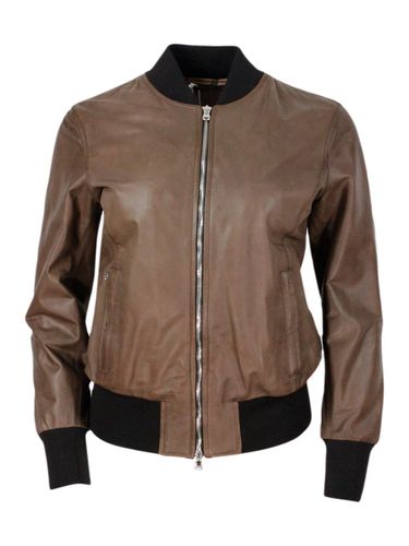 Bomber Jacket In Soft And Fine Hand-buffered Leather With College Collar And Zip Closure - Barba Napoli - Modalova