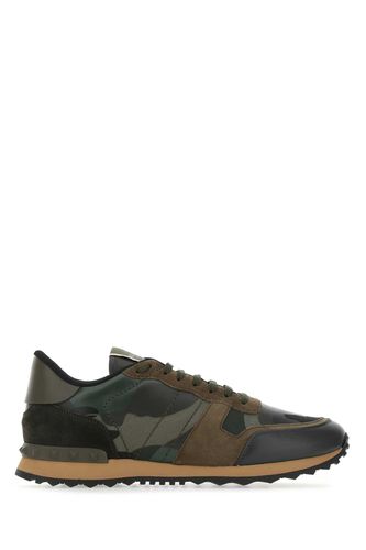 Multicolor Fabric And Nappa Leather Rockrunner Camouflage Sneakers - Valentino Garavani - Modalova