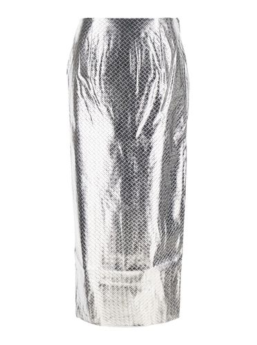 Midi Pencil Skirt With Rear Single Slit And Embossed Design In Tech Fabric Woman - Rotate by Birger Christensen - Modalova