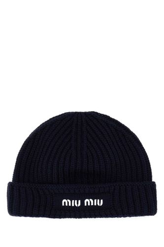 Midnight Blue Wool Beanie Hat - Miu Miu - Modalova