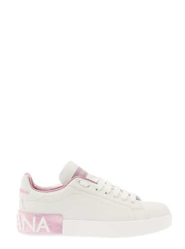 Portofino And Pink Low Top Sneakers With Logo In Leather Woman - Dolce & Gabbana - Modalova