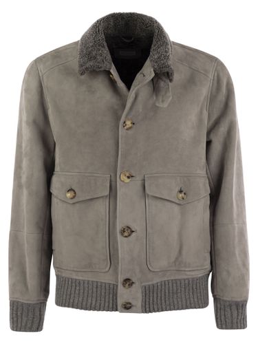 Sheepskin Bomber Jacket With Wool Details - Brunello Cucinelli - Modalova