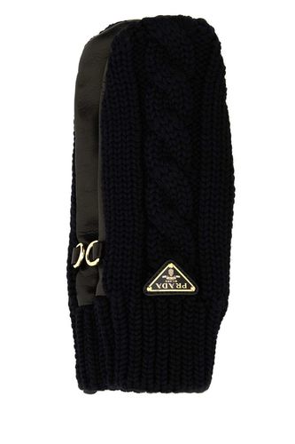 Black Stretch Wool Blend Gloves - Prada - Modalova