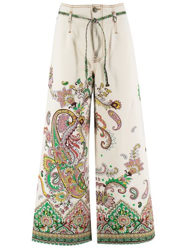 Stretch Cotton Denim Jeans With Floral Pattern - Etro - Modalova