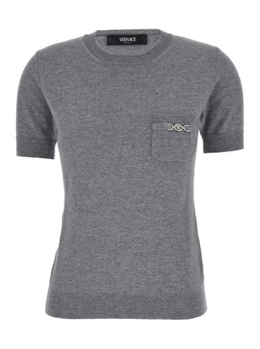 Grey T-shirt With Medusa Detail In Wool Blend Woman - Versace - Modalova