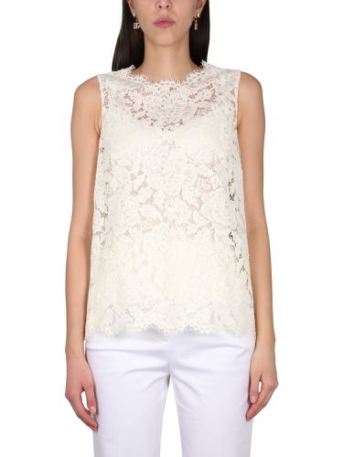 Logoed Stretch Lace Top - Dolce & Gabbana - Modalova