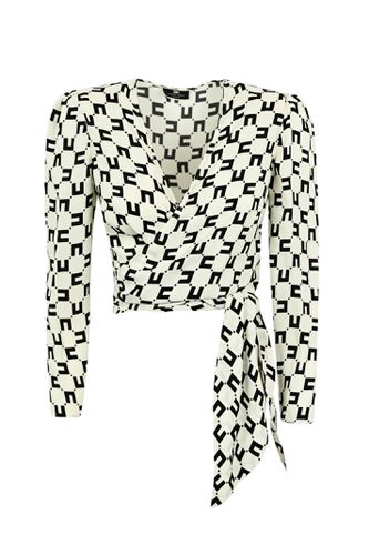 Viscose Georgette Shirt With Logo Print - Elisabetta Franchi - Modalova