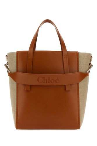 Two-tone Linen And Leather Medium Sense Shopping Bag - Chloé - Modalova