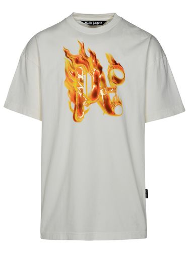 Burning Monogram White Cotton T-shirt - Palm Angels - Modalova