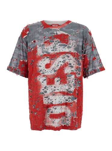 T-boxt-peel Red And Grey T-shirt With Destroyed Effect And Camouflage Print In Cotton Blend Man - Diesel - Modalova
