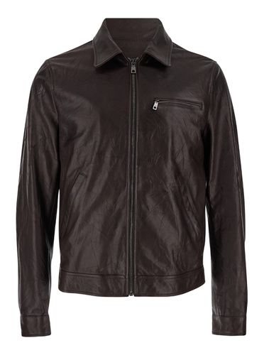 Jacket With Zip Closure In Crushed-look Leather Man - Dolce & Gabbana - Modalova