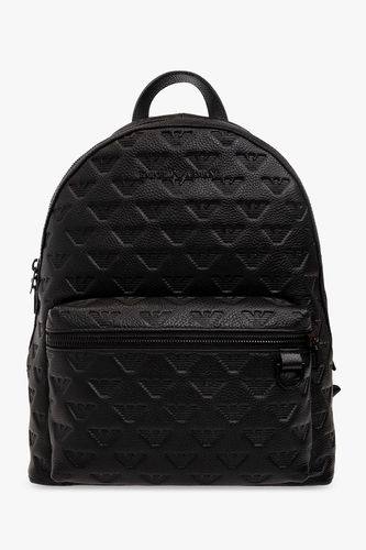 Embossed Leather Backpack - Emporio Armani - Modalova