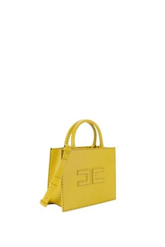 Contrasted Topstitching Small Tote Bag - Elisabetta Franchi - Modalova