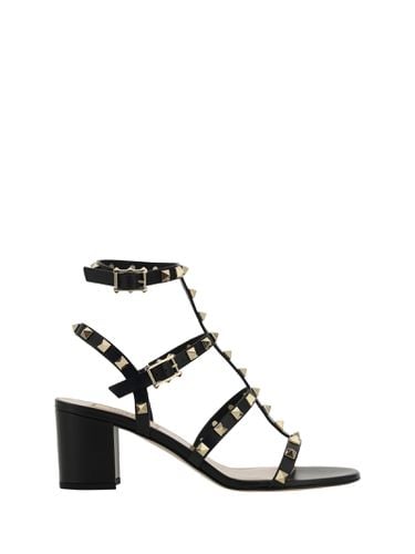 Rockstud Black Leather Sandal - Valentino Garavani - Modalova