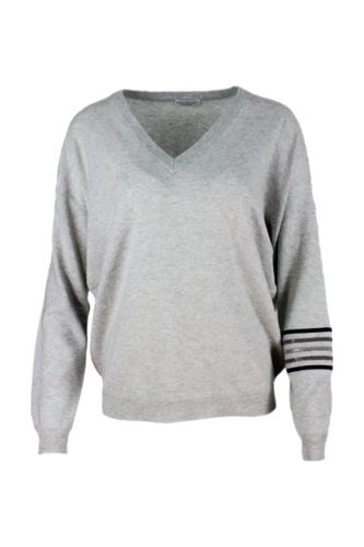 Cashmere V-neck Sweater With Rows Of Jewels On The Arm - Brunello Cucinelli - Modalova