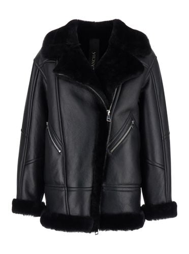 Jacket With Shearling Trim And Zip In Leather Woman - Blancha - Modalova