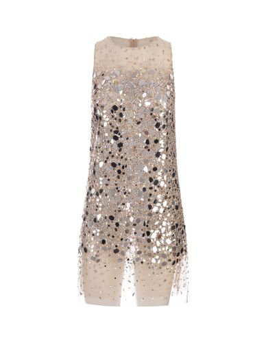 Nude Tulle Mini Dress With Degradé Crystal Embellishments - Ermanno Scervino - Modalova