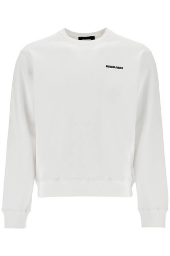 White Crew Neck Sweatshirt In Cotton With Embroidered Logo - Dsquared2 - Modalova