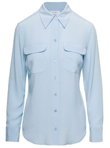 Light Blue Slim Shirt With Chest Patch Pocket In Silk Woman - Equipment - Modalova