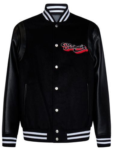 Black Bomber Jacket In Wool And Leather - Balmain - Modalova