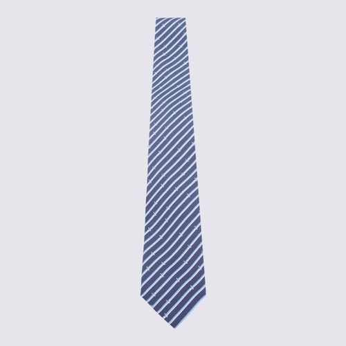 Navy And Light Silk Stripe Tie - Ferragamo - Modalova