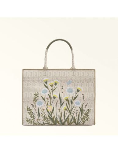 Opportunity L Tote In Embossed Jacquard With Floral Details - Furla - Modalova