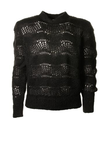 Black Perforated Crew-neck Sweater - Saint Laurent - Modalova