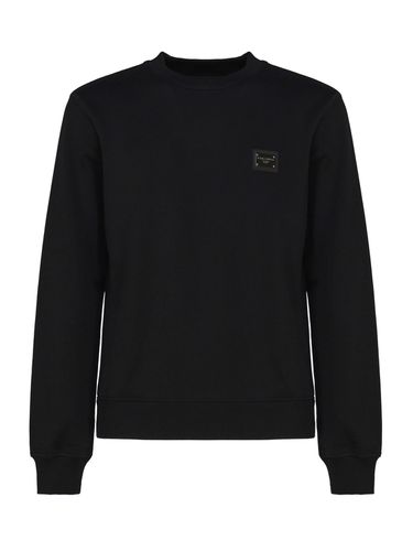 Jersey Sweatshirt With Logo Plaque - Dolce & Gabbana - Modalova