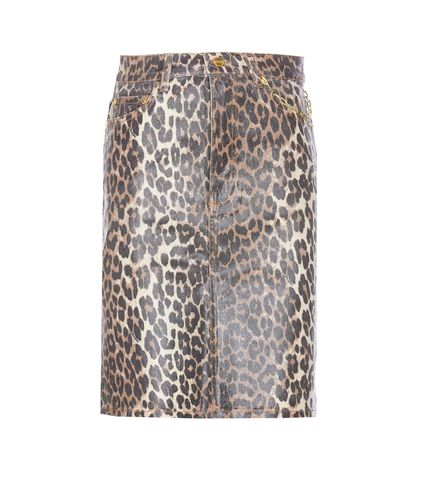 Foil Print Denim Leopard Skirt - Ganni - Modalova