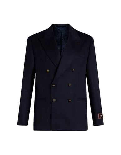 Navy Cashmere Double Breasted Blazer - Etro - Modalova