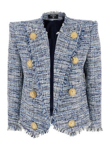 Side To Side Jacket With Peak Revers And Jewel Buttons In Cotton Blend Woman - Balmain - Modalova