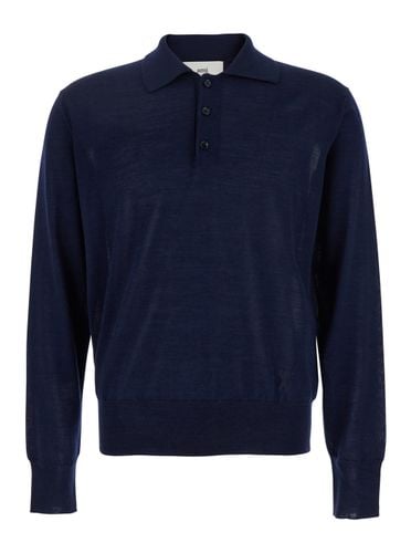 Polo Shirt With Tone-on-tone Embroidered Logo On The Front In Virgin Wool And Silk Blend Man - Ami Alexandre Mattiussi - Modalova